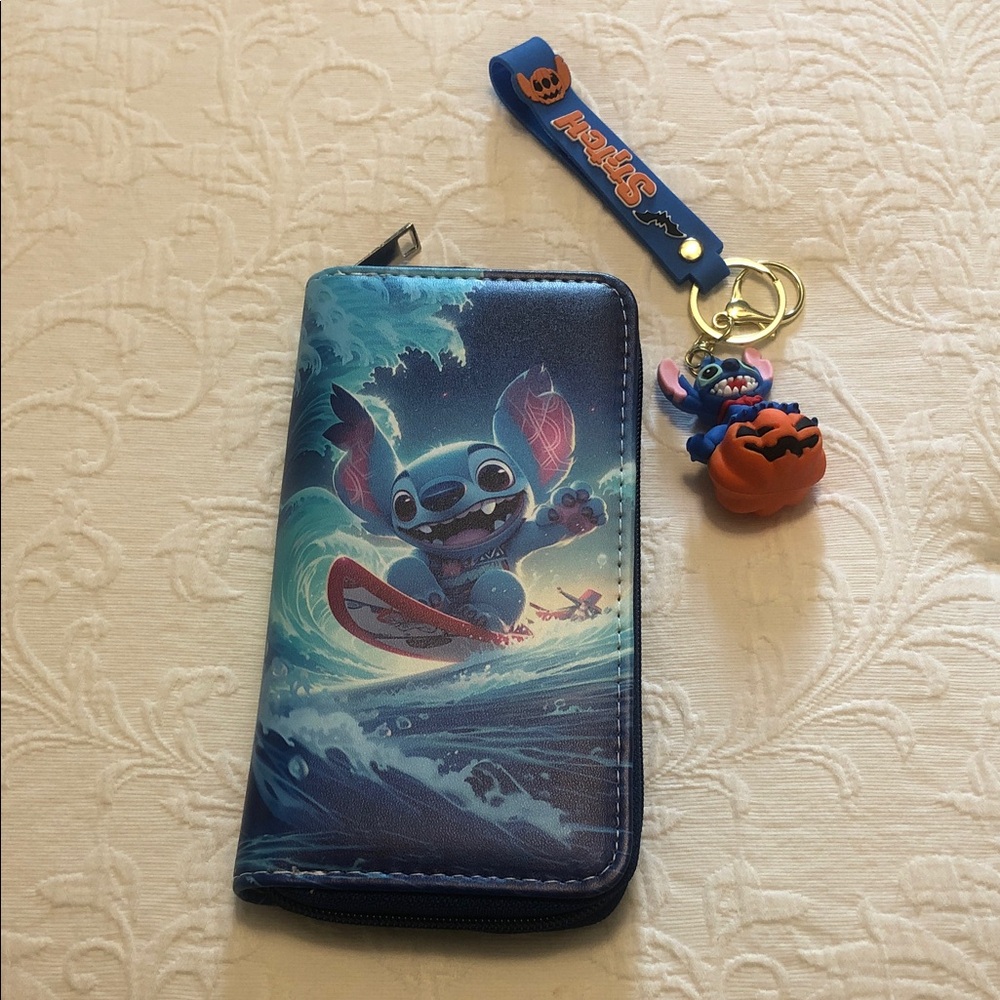 Disney Stitch Blue Surf Wallet Phone Case with Keychain